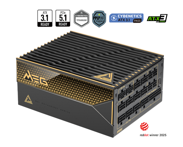 MSI 1600W MEG Ai1600T PCIE5.1 ATX 3.1 80Plus Titanium Full Modular Power Supply (PS-MEA16T5)