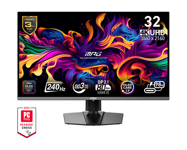 MSI 31.5" MPG322URX QD-OLED 240Hz 4K UHD (16:9) 電競顯示器(HDMI2.1 / DP2.1) (MO-MP322QO)