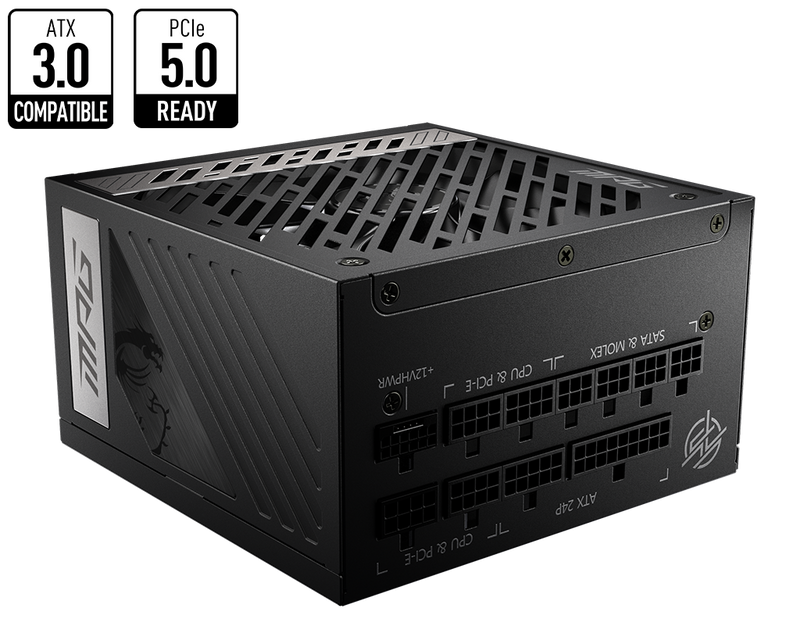 MSI 850W MPG A850G w/Silent Fan Mode PCIE 5.0 ATX 3.0 80Plus Gold Full Modular Power Supply (PS-MPA85G5) 