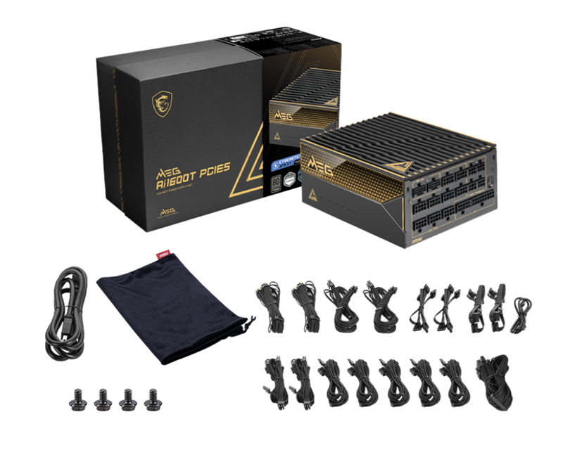 MSI 1600W MEG Ai1600P PCIE5 ATX 3.0 80Plus Titanium Full Modular Power Supply (PS-MEA16T5)