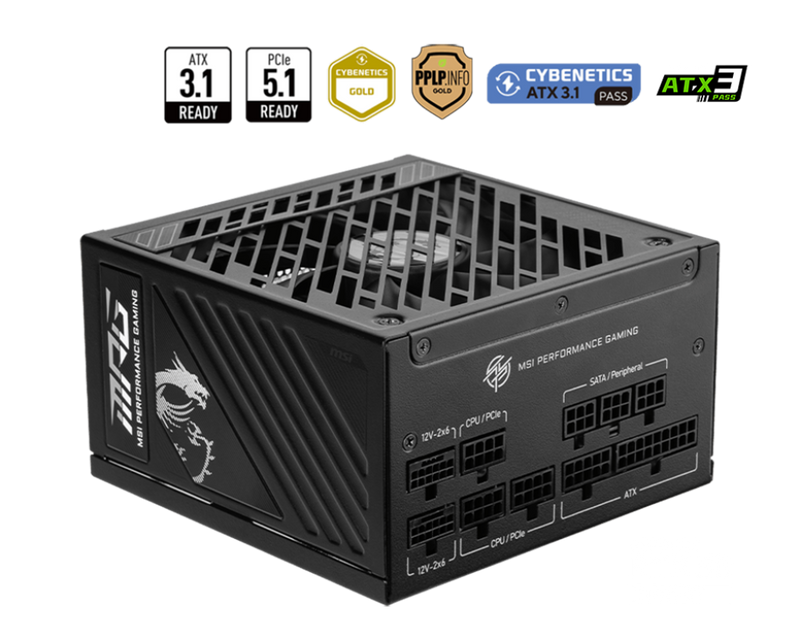MSI 1000W MPG A1000GS PCIE5 80Plus Gold Full Modular Power Supply (PS-MPA10SS)