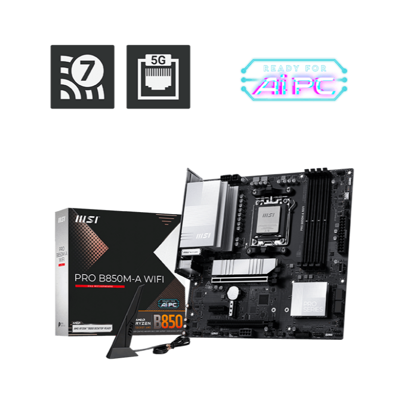 MSI PRO B850M-A WIFI DDR5,Socket AM5 mATX Motherboard (MB-RB85MAW)