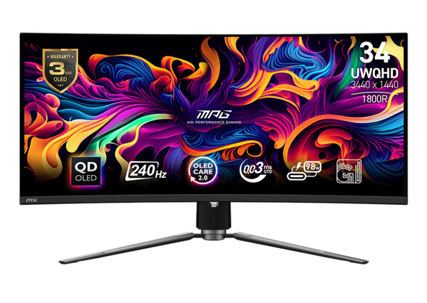 MSI 34" MPG341CQPX QD-OLED 240Hz WQHD 3440x1440 OLED (21:9) Curved Gaming Monitor (HDMI2.1) (MO-MP341QO) 