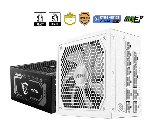 MSI 1000W MAG A1000GL WHITE 白色 PCIE5.1 ATX 3.1 80Plus Gold Full Modular Power Supply (PS-MPA10GW)