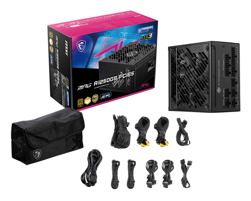 MSI 1250W MPG A1250GS PCIE5 80Plus Gold Full Modular Power Supply (PS-