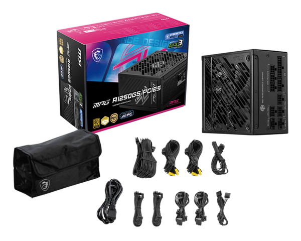 MSI 1250W MPG A1250GS PCIE5 80Plus Gold Full Modular Power Supply (PS-MPA12SS)
