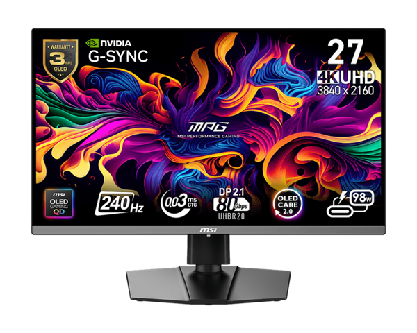 [最新產品] [預訂5月到貨] MSI 27" MPG 272URX QD-OLED 240Hz 4K QHD OLED (16:9) 電競顯示器(HDMI2.1) (MO-MP27UQO)