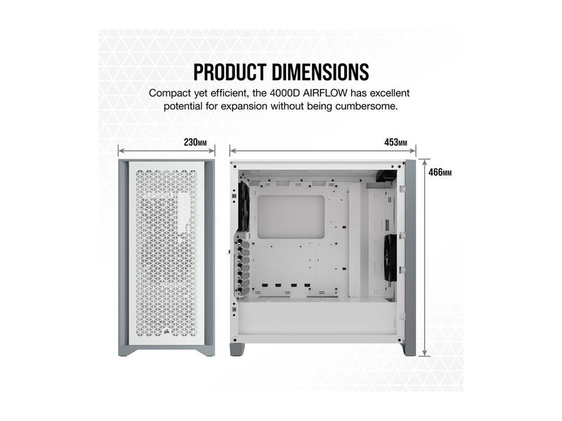 CORSAIR 4000D AIRFLOW White White Tempered Glass ATX Case CC-9011201-WW 