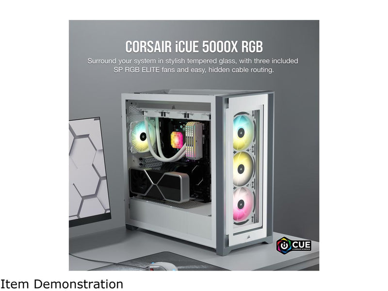 CORSAIR iCUE 5000X RGB White White Tempered Glass ATX Case CC-9011213-WW