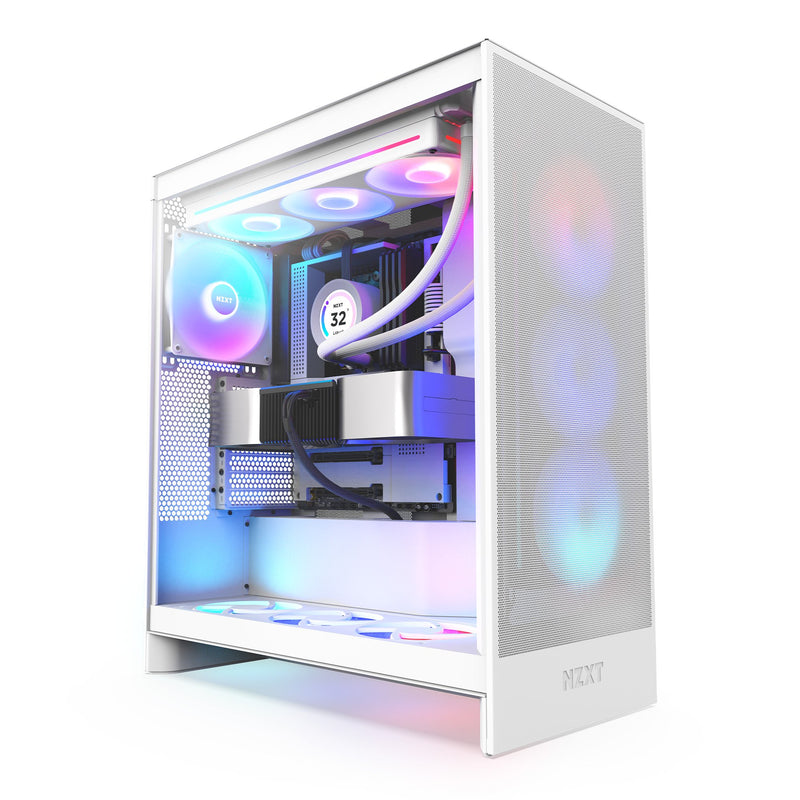 NZXT H7 FLOW RGB (2024) Matte White Tempered Glass ATX Case CM-H72FW-R1 