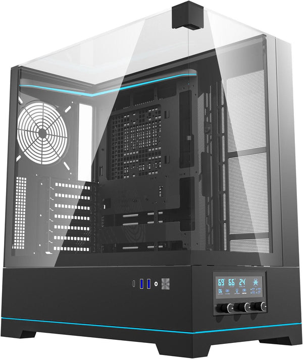 darkFlash DY450 Pro Black 黑色 玻璃(連頂部)全景 ATX Case 支援背插式主機板 (附前置控制顯示屏) (CA-DY450B)