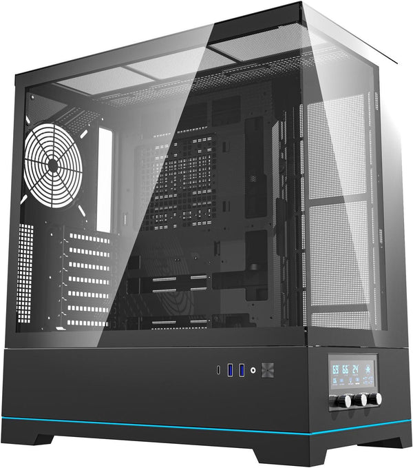 darkFlash DY451 Pro Black 黑色 玻璃全景 ATX Case 支援背插式主機板 (附前置控制顯示屏) (CA-DY451B)