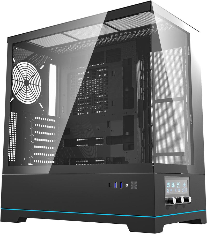 darkFlash DY451 Pro Black 黑色 玻璃全景 ATX Case 支援背插式主機板 (附前置控制顯示屏) (CA-DY451B)