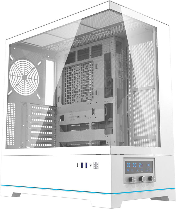 darkFlash DY451 Pro White 白色 玻璃全景 ATX Case 支援背插式主機板 (附前置控制顯示屏) (CA-DY451W)