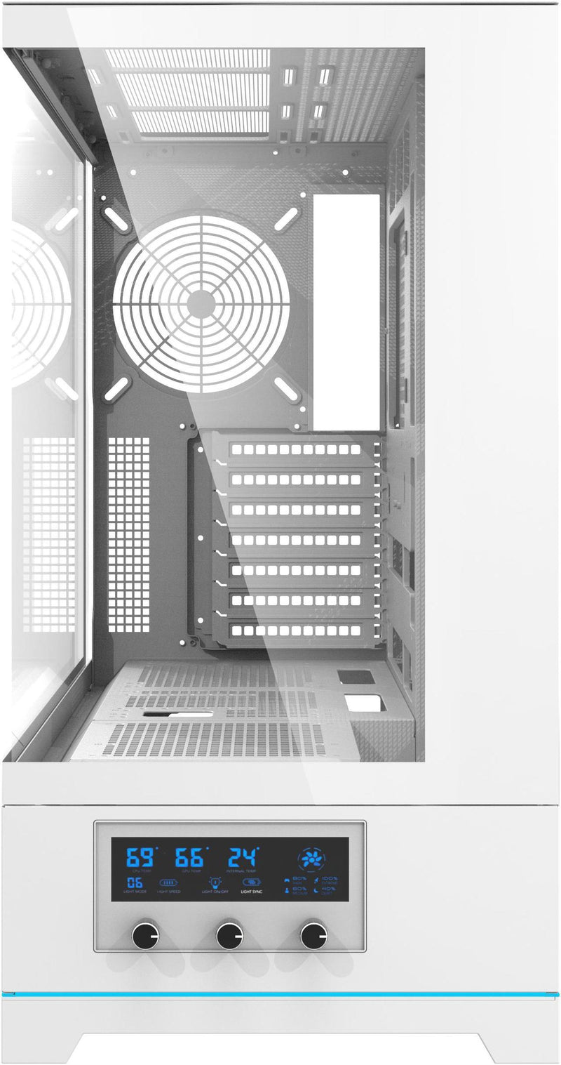 darkFlash DY451 Pro White 白色 玻璃全景 ATX Case 支援背插式主機板 (附前置控制顯示屏) (CA-DY451W)