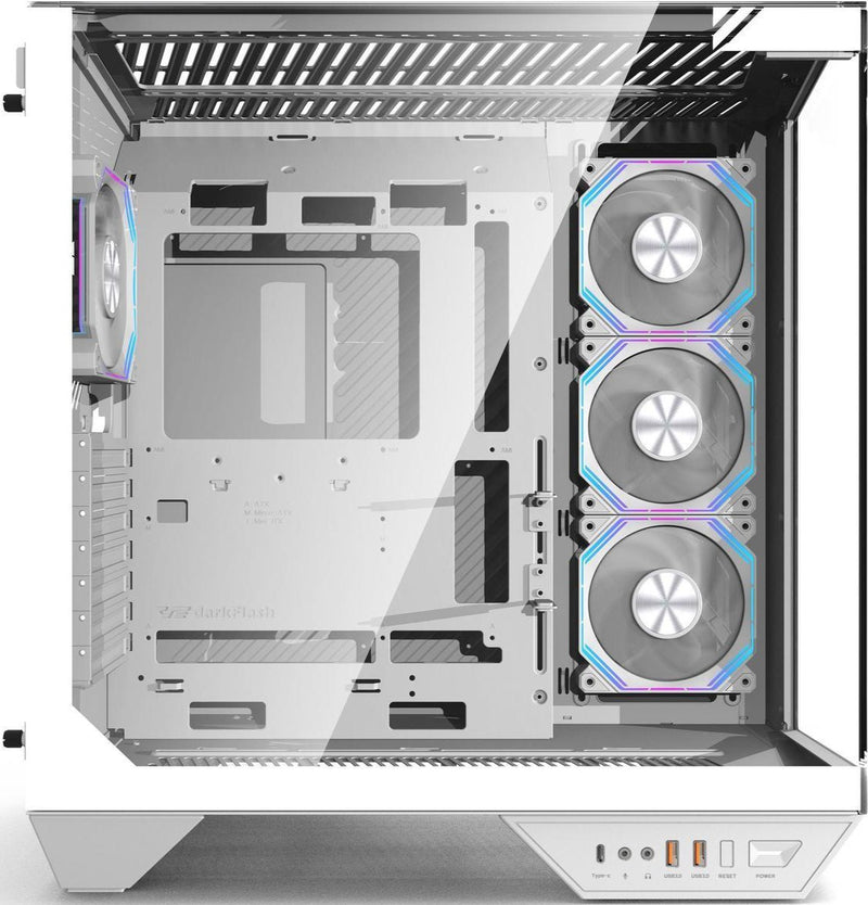 darkFlash DY470 White white glass panoramic ATX Case supports back-plug motherboard (with 3 ARGB fans) (CA-DY470W) 