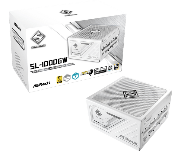 ASRock Steel Legend 1000W 80Plus Gold 白色 ATX3.1 PCIe5.1 Power Supply (AS-PS-SL-1000G-WH)