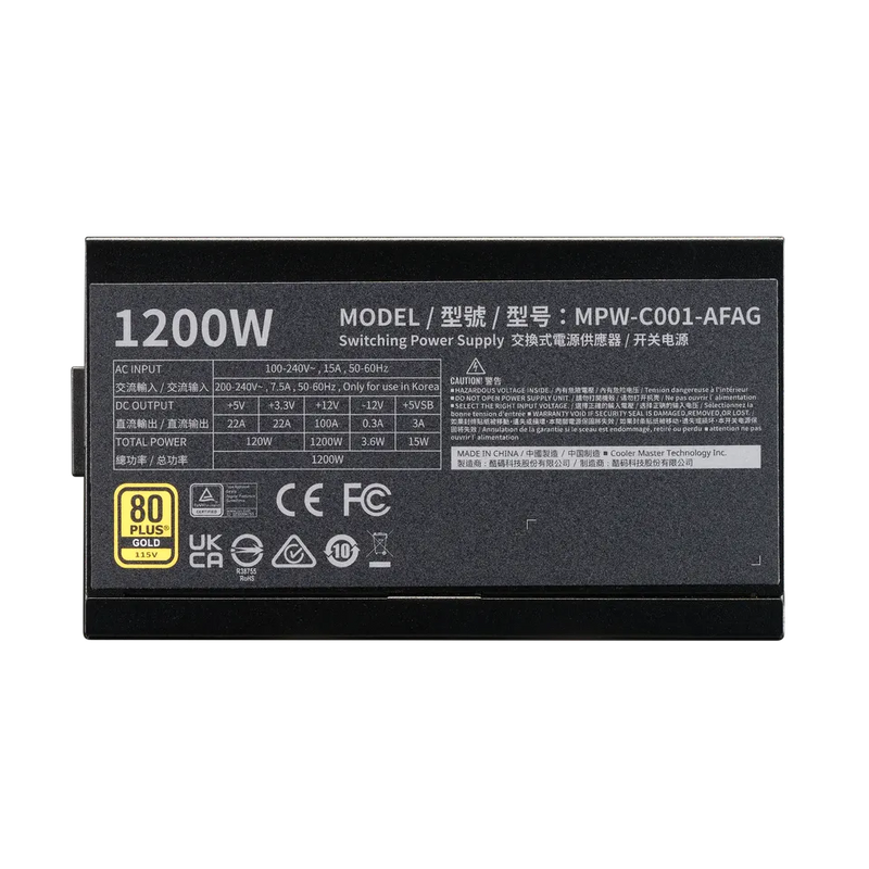 Cooler Master 1200W Elite Gold ATX 3.1 80Plus Gold Power Supply (MPW-C001-AFAG-BUK)