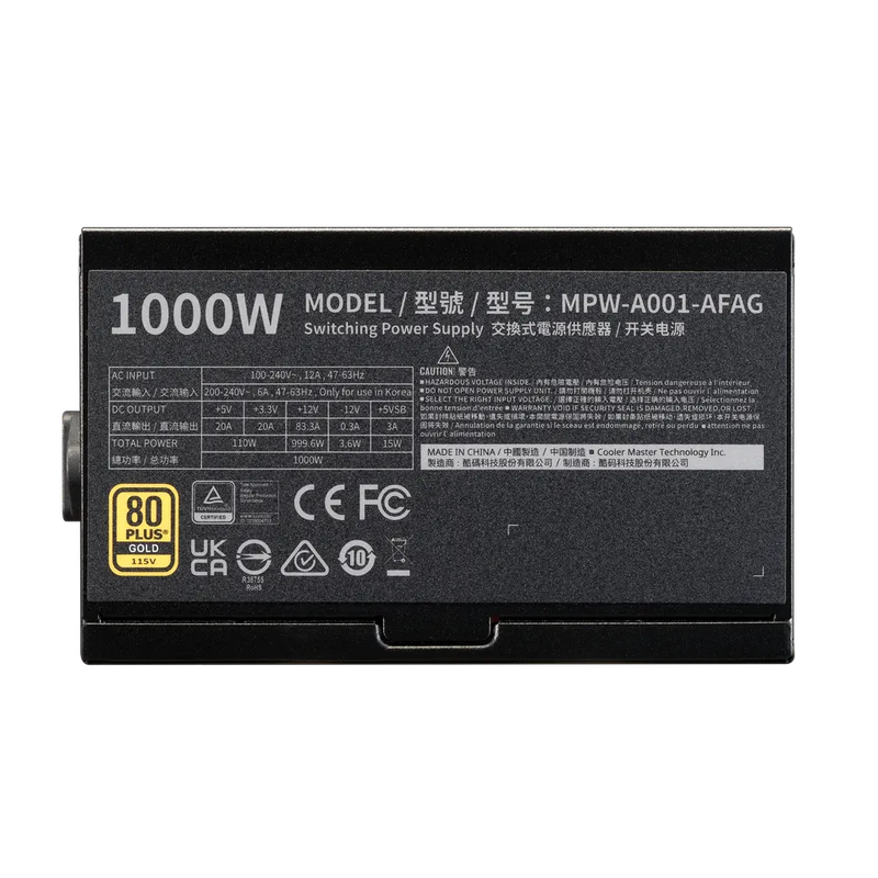 Cooler Master 1000W Elite Gold ATX 3.1 80Plus Gold Power Supply (MPW-A001-AFAG-BUK)