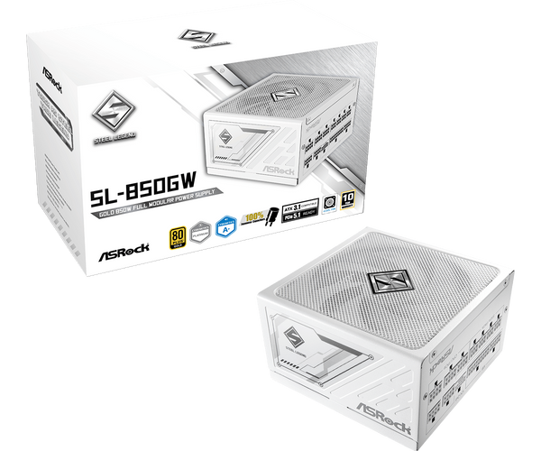 ASRock Steel Legend 850W 80Plus Gold 白色 ATX3.1 PCIe5.1 Power Supply (AS-PS-SL-850G-WH)