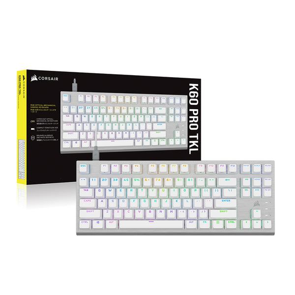 Corsair K60 PRO TKL RGB Tenkeyless Optical-Mechanical Gaming Keyboard — CORSAIR OPX Switch - White Color CH-911D11A-NA 