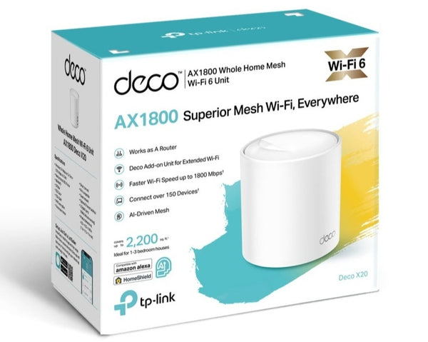 TP-Link Deco X20 AX1800 Dual Band Whole Home Wireless AX Mesh WiFi 6 System (1件裝)