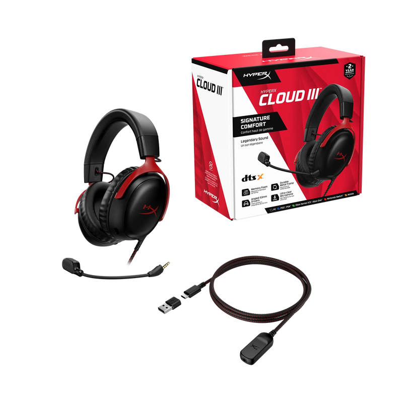 HyperX Cloud III - Gaming Headset (Black/Red) - 727A9AA