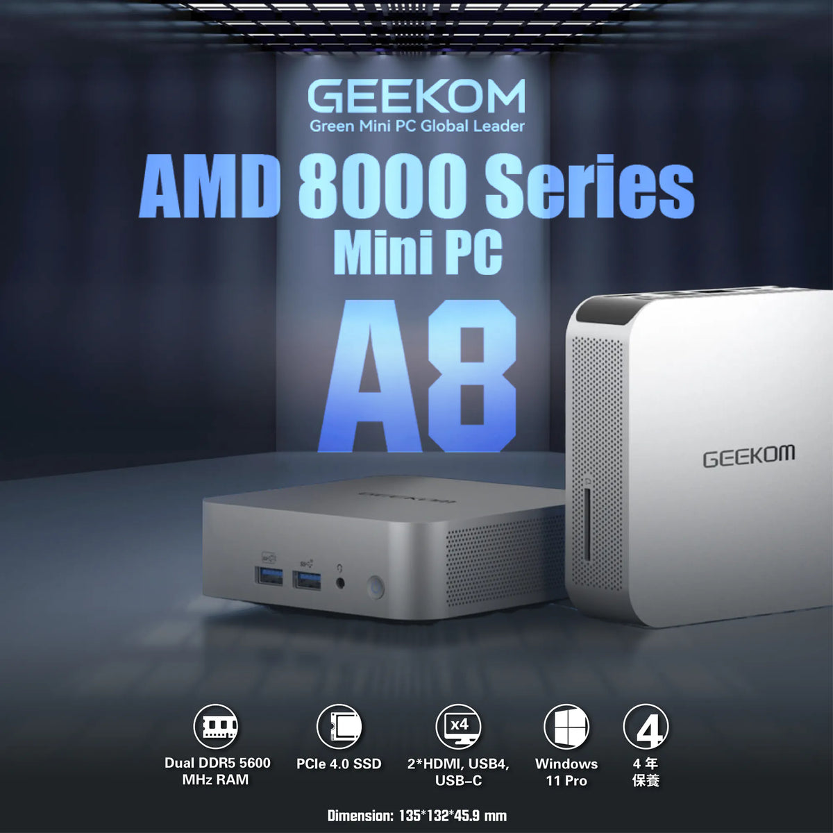 GEEKOM A8 CS-GA8R932 Mini PC (AMD Ryzen 9 8945HS/32GB/2TB SSD/Windows GEEKOM A8 CS-GA8R932 Mini PC (AMD Ryzen 9 8945HS/32GB/2TB SSD/Windows