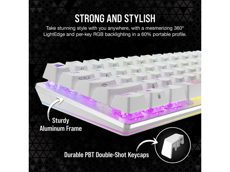 【CORSAIR 5月份電競產品優惠】Corsair K70 PRO MINI WIRELESS 60% Mechanical CHERRY MX Speed Switch Keyboard with RGB Backlighting - White CH-9189114-NA