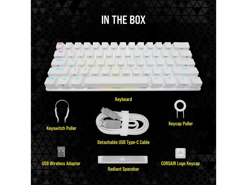 【CORSAIR 5月份電競產品優惠】Corsair K70 PRO MINI WIRELESS 60% Mechanical CHERRY MX Speed Switch Keyboard with RGB Backlighting - White CH-9189114-NA