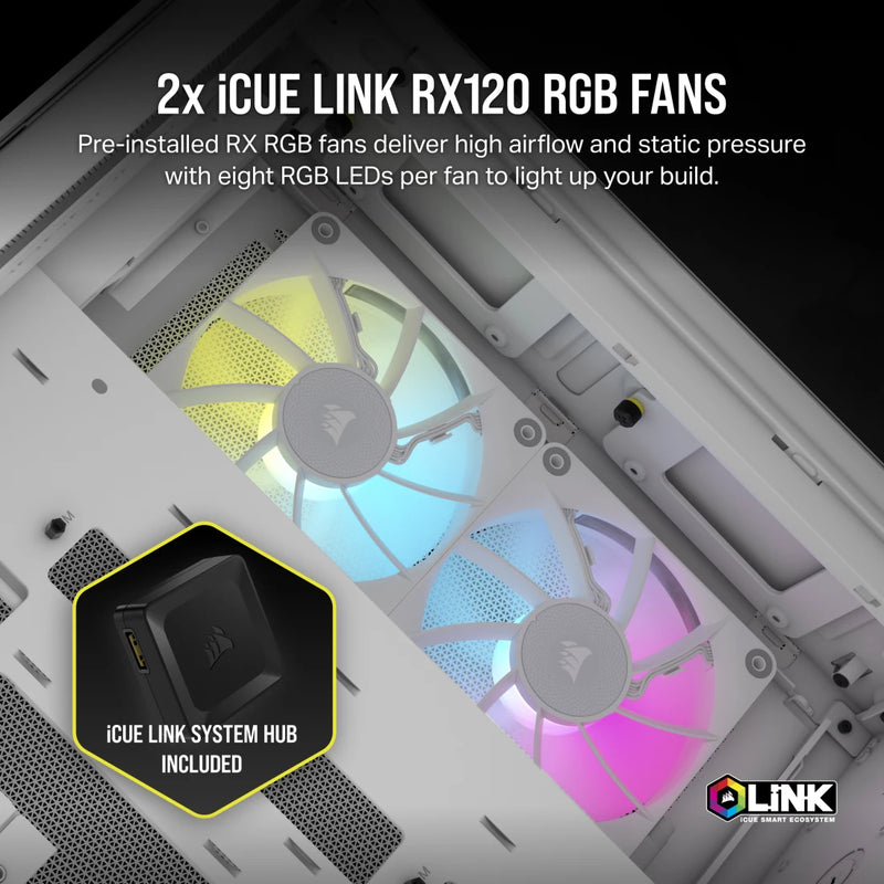 CORSAIR iCUE LINK 2500X Mid-Tower Dual Chamber White 白色無立柱全景 Mid-Tower PC Case CC-9011268-WW