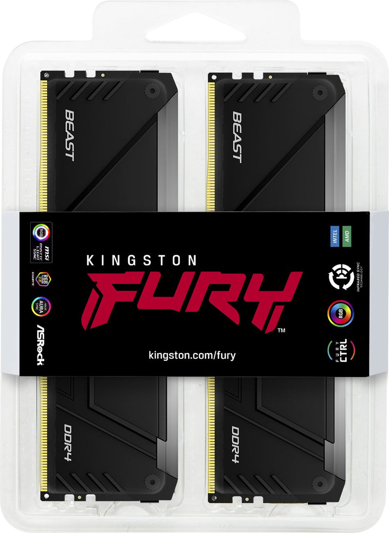 Kingston 32GB Kit (2x16GB) KF432C16BB2AK2/32 Fury Beast RGB DDR4-3200MHz Memory