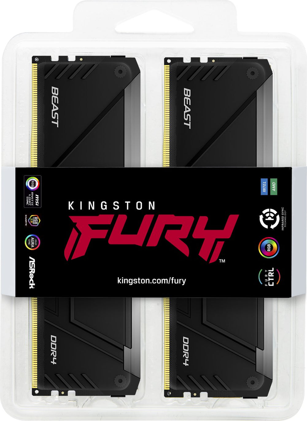 Kingston 32GB Kit (2x16GB) KF436C18BB2AK2/32 FURY Beast RGB DDR4 3600M