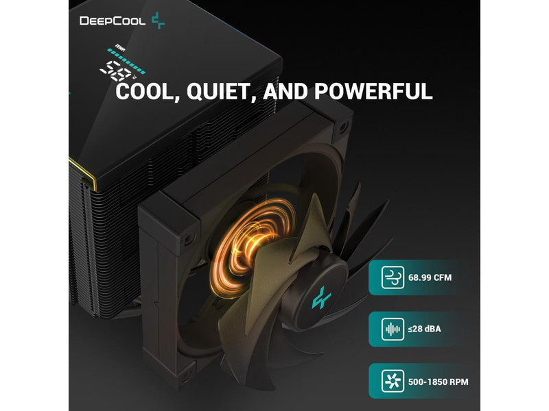 DeepCool AK620 DIGITAL Performance Air Cooler, Dual-Tower Layout, Real-Time CPU Status Screen, 6 Copper Heat Pipes, 260W Heat Dissipation, Twin 120mm FDB Fans Black 黑色 (AIRDC-AK620-DIGITAL)