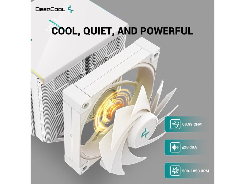 DeepCool AK620 DIGITAL Performance Air Cooler, Dual-Tower Layout, Real-Time CPU Status Screen, 6 Copper Heat Pipes, 260W Heat Dissipation, Twin 120mm FDB Fans White 白色 (AIRDC-AK620-DIGITAL-WH)