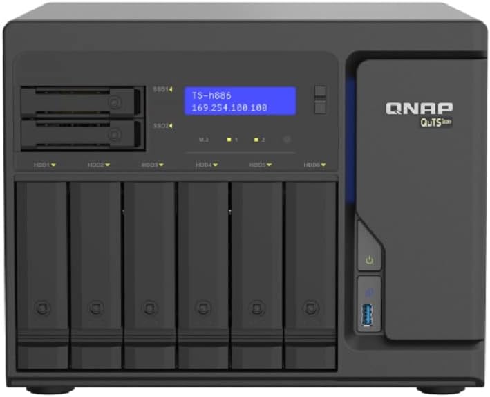 QNAP TS-h886-D1620-16G QuTS Hero 8-Bay NAS (Intel Xeon D-1620 CPU, 16GB UDIMM DDR4 ECC (2 x 8GB))
