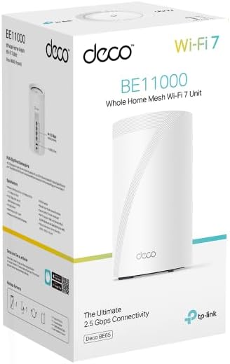TP-Link Deco BE65 BE11000 Tri Band Whole Home Mesh WiFi 7 System (1-pack)