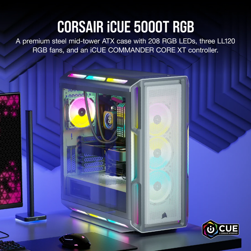 CORSAIR iCUE 5000T White 白色 Tempered Glass ATX Case CC-9011231-WW