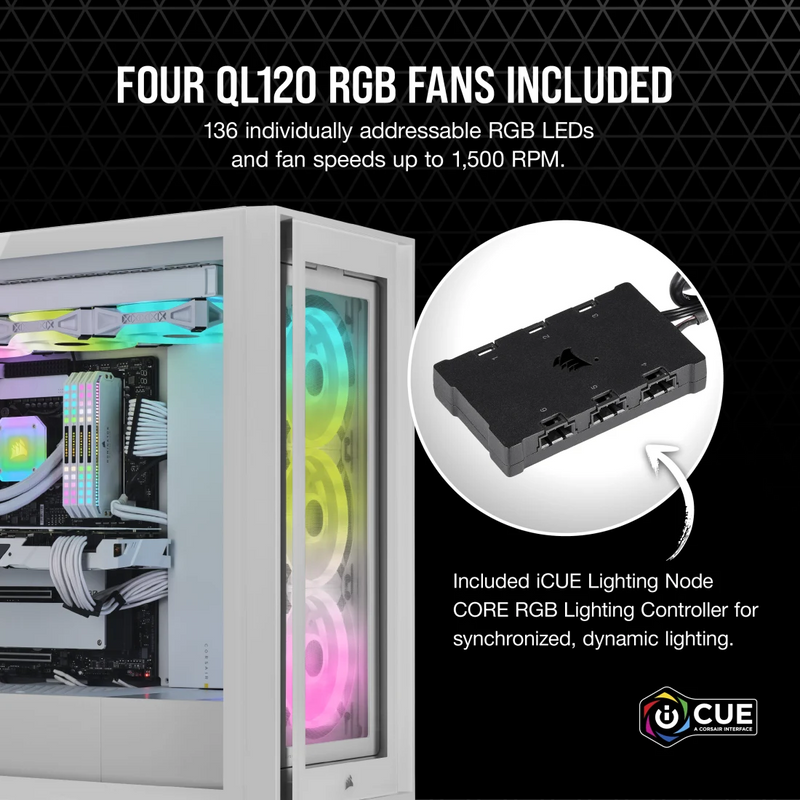 CORSAIR iCUE 5000X QL Edition White 白色 Tempered Glass ATX Case CC-9011233-WW
