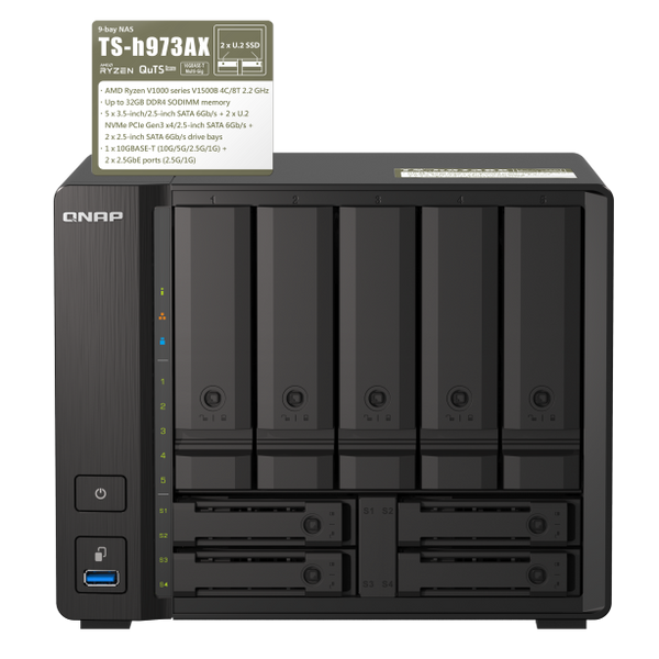 QNAP TS-h973AX-32G (2x16G) V1500B 四核心(2.2GHz) 5+4 Bay 混合式 NAS
