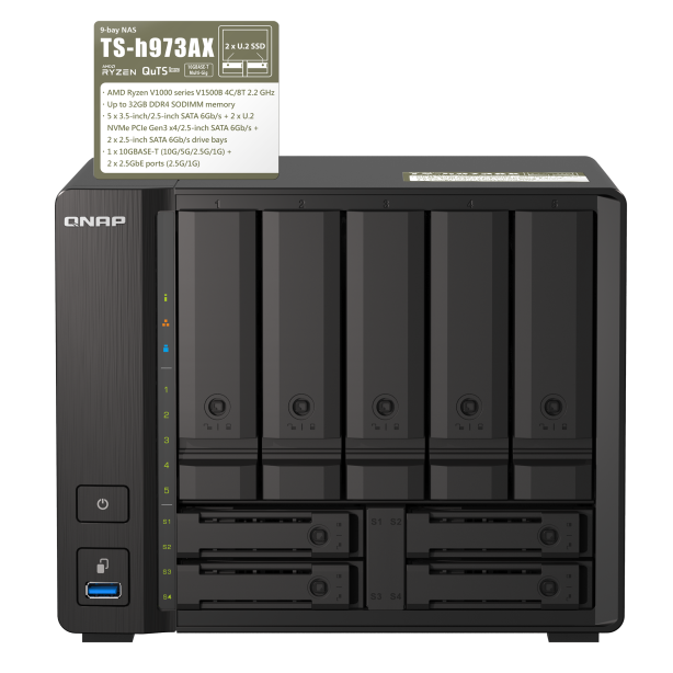 QNAP TS-h973AX-32G (2x16G) V1500B 四核心(2.2GHz) 5+4 Bay 混合式 NAS