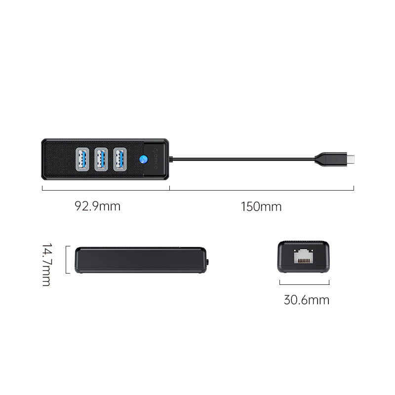 ORICO Type-C Hub with Gigabit Ethernet Converter PW3UR-C3