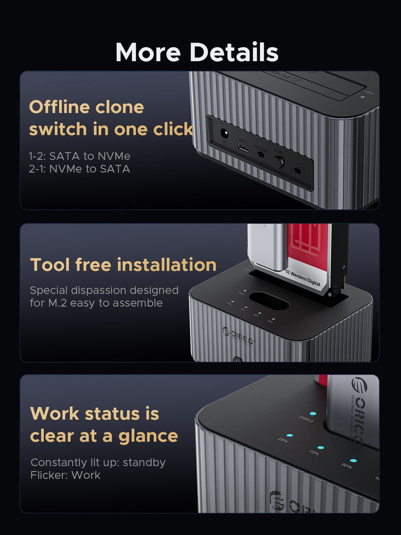 ORICO USB3.2 Type-C 10Gbps M.2 NVMe SSD & 2.5-inch / 3.5-inch HDD Docking Station IT28E-C
