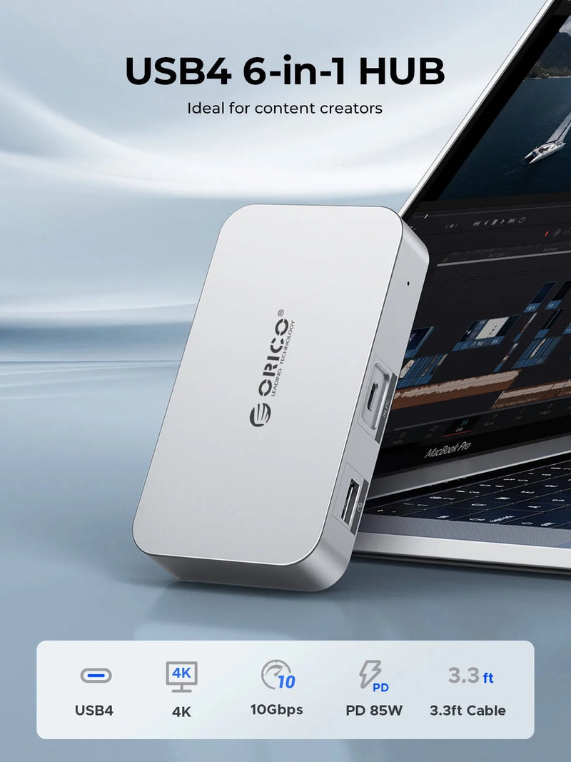 ORICO USB4 6-in-1 Type-C Desktop Docking Station with PD 85W Charging Port (UB4)
