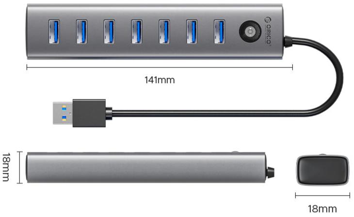 ORICO 7 Port USB 3.0 Aluminum HUB with Type-C Power Port (1M Cable) CL7U-U3-10 