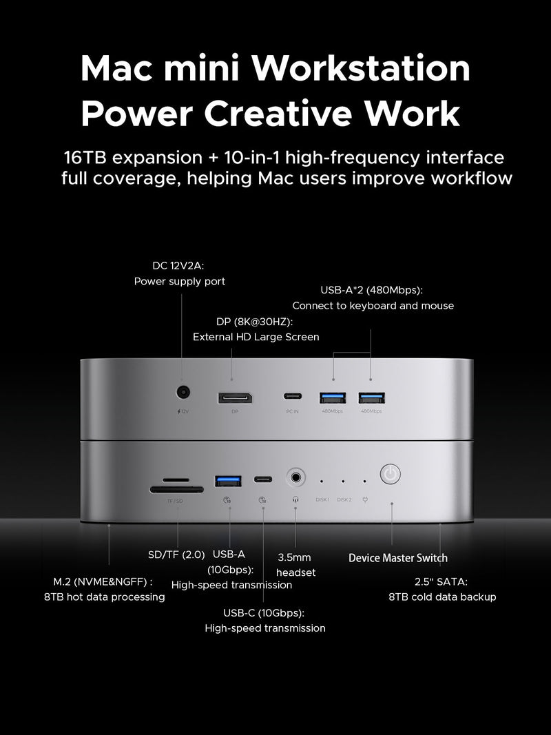ORICO StudioLink 10-in-1 Docking Station with M.2 NVMe & NGFF & 2.5-inch Hard Drive Enclosure MC25M
