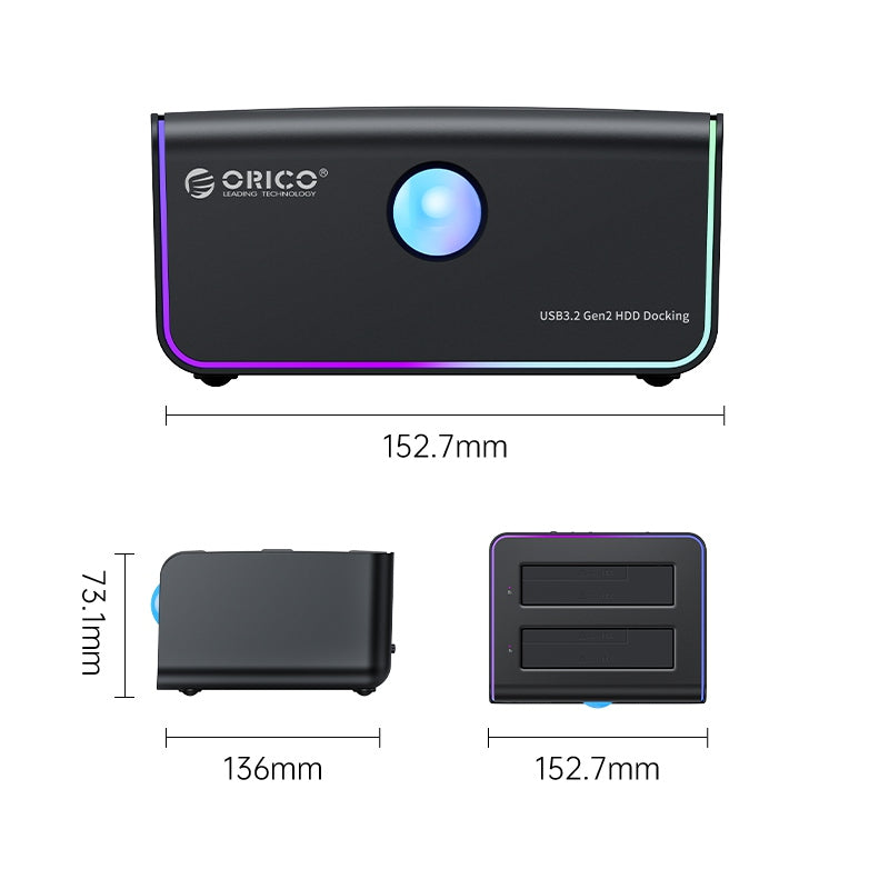 ORICO 2-bay Type-C 10Gbps HDD Docking Station with Auto-Sleep Offline Clone [8828C3-C] 