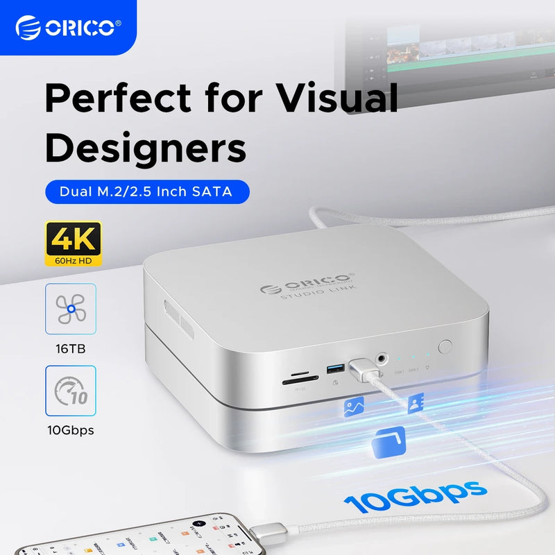 ORICO StudioLink 10-in-1 Docking Station with M.2 NVMe & NGFF & 2.5-inch Hard Drive Enclosure MC25M