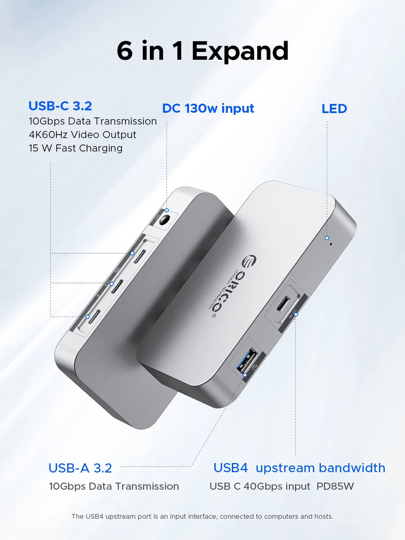 ORICO USB4 6-in-1 Type-C Desktop Docking Station with PD 85W Charging Port (UB4)