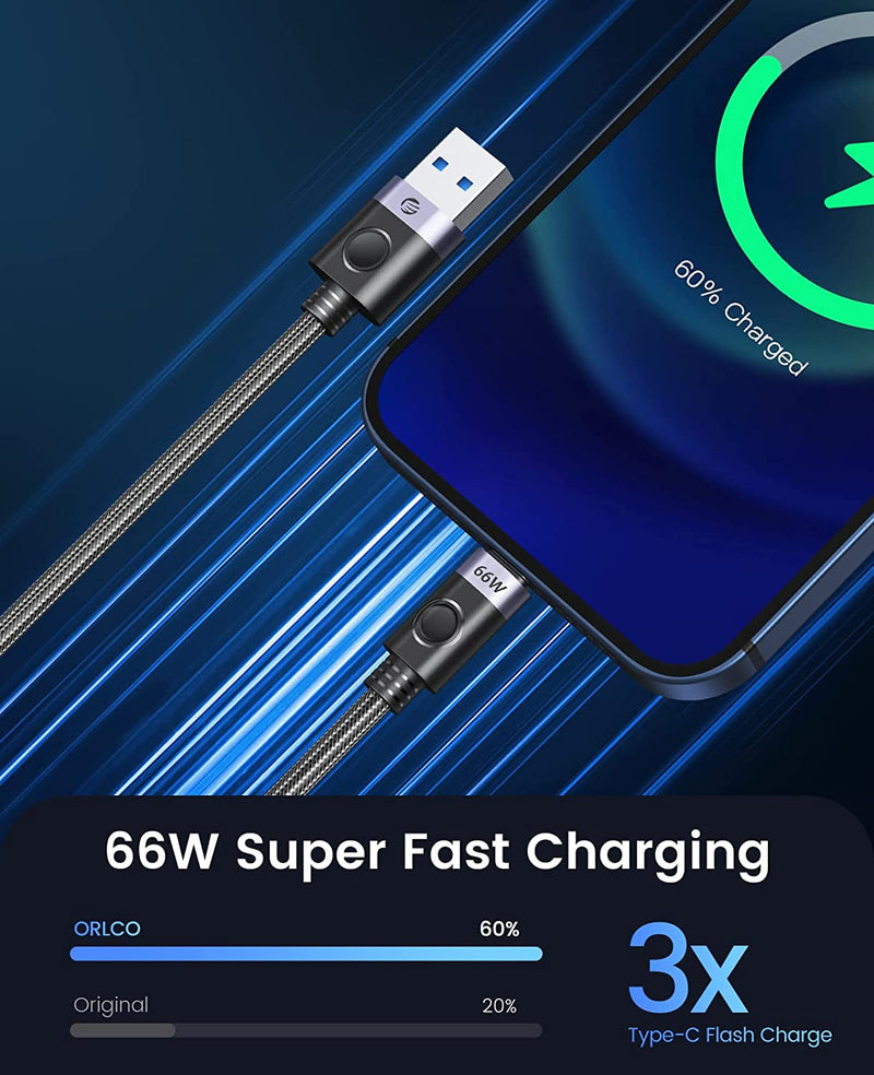 ORICO USB-A to Type-C PD 66W Max. 6A Fast Charge & Data Cable 2 Meter A2C-20-BK